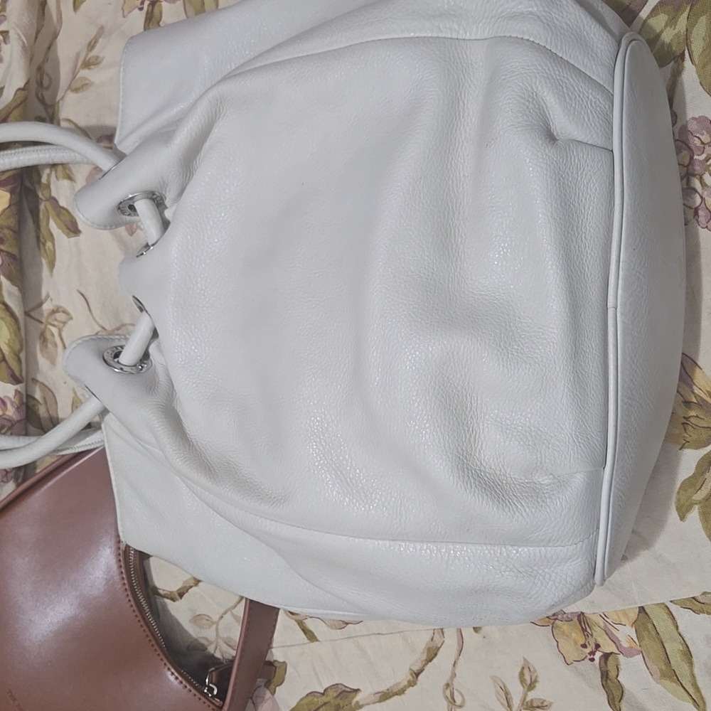 Michael Kors Cream Vanilla Leather Tote Ring Bag Purse Handbag - Picture 6 of 12